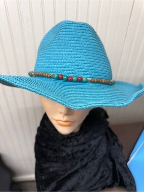 NWT Goldcoast Sunwear Turquoise Boho Cowgirl Sun Hat Resort Beach Cruise NWT